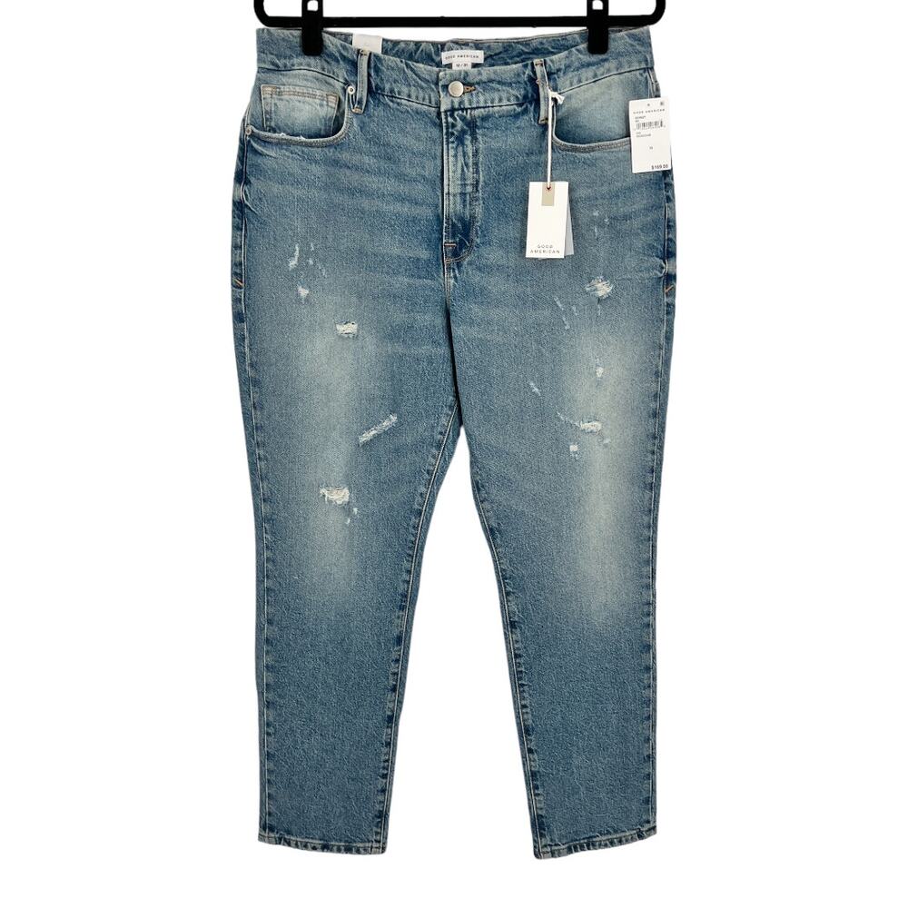 Good American Womens Good Classic Distressed Straight Leg Jeans Size 12 / 31